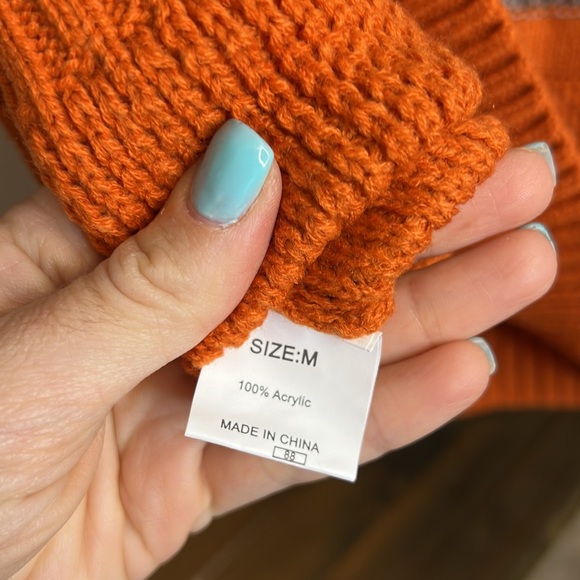 Amazon Knit Crewneck Sweater Cream, Brown & Pumpkin Orange Striped- M - Picture 4 of 4
